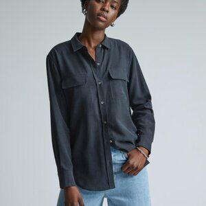 Everlane The Washable Silk Relaxed Shirt Black